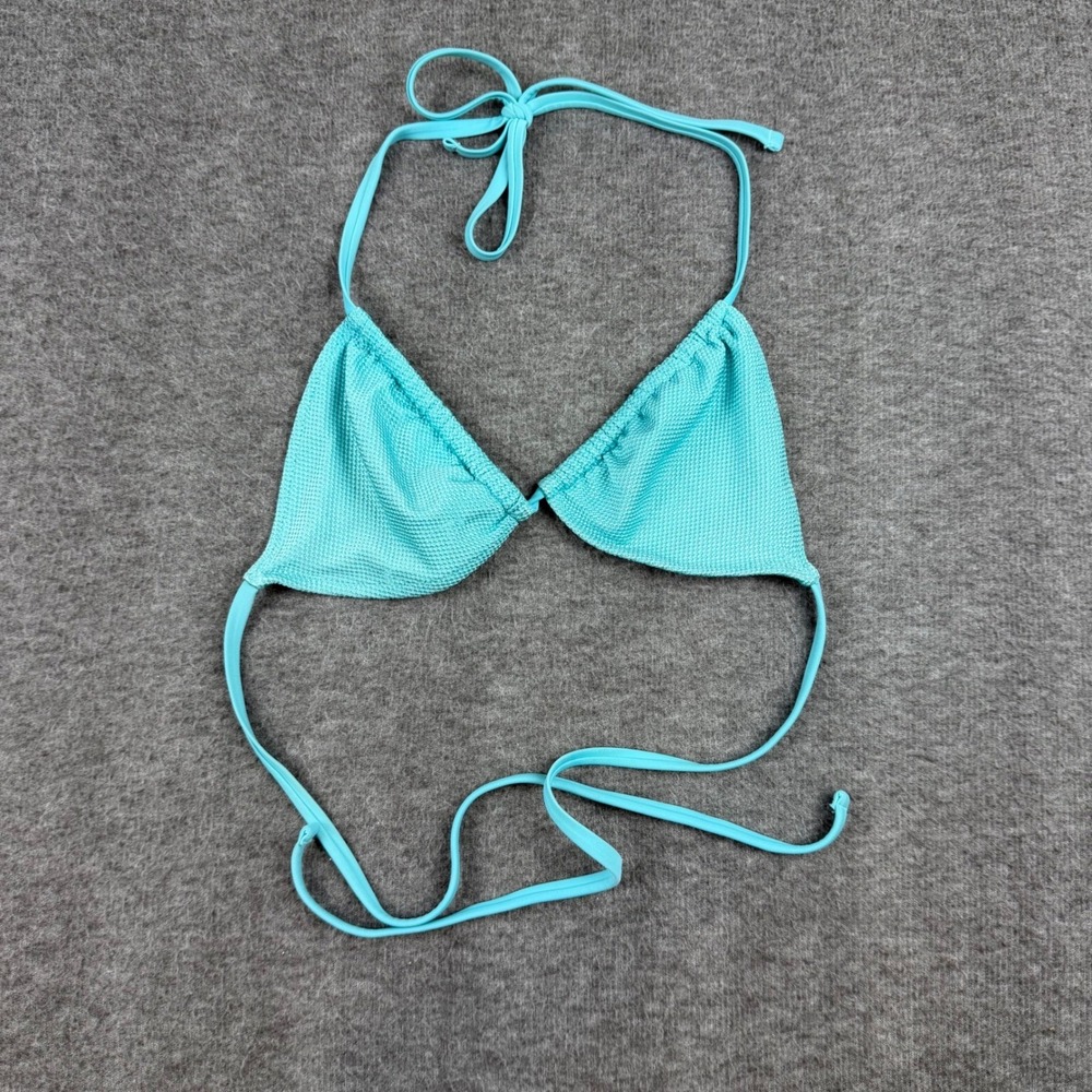 Aerie Bikini Top Women's Medium Blue Triangle Textured Halter Swimwear